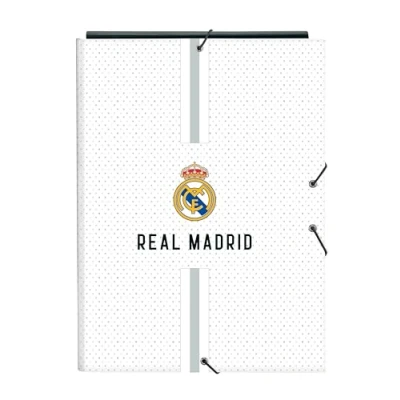 Afbeelding van Real Madrid 1. Team 24/25, 3 kleppen folio map ideaal voor kinderen van verschillende leeftijden, comfortabel en veelzijdig, kwaliteit duurzaamheid, 26 x 36,5 cm, Wit/Grijs, Standaard,