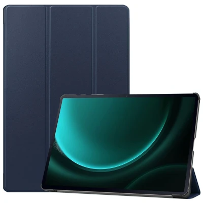 Afbeelding van Samsung Galaxy Tab S9 FE Plus Hoes: iMoshion Trifold Bookcase Donkerblauw Kunstleder Tablet Hoezen