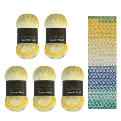 Afbeelding van Wollbiene Summer Touch Batik 5 x 100 gram wol meerkleurig met kleurverloop, 500 gemerceriseerde breiwol microvezel acryl (500 geel blauw mint)