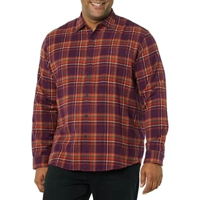 Afbeelding van Amazon Essentials Men&#039;s Flanellen overhemd met lange mouwen (verkrijgbaar in grote en maten), Pruim Plaid, S