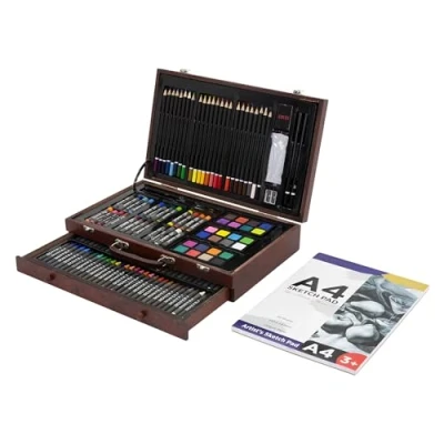 Afbeelding van Houten schilderkoffer 141 delig met kleurpotloden, oliepastels, aquarelverf
