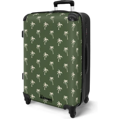 Afbeelding van NoBoringSuitcases.com® Koffer groot Rolkoffer lichtgewicht Groen met beige palmbomen print Reiskoffer 4 wielen Grote trolley XL 20 kg bagage