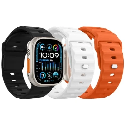 Afbeelding van MoKo 3Pack Ocean band Compatible with Apple Watch Ultra 2 Strap 49mm 46mm 45mm 44mm 42mm for Men Women,Silicone Replacement Wrist iWatch Series 10 9 8 7 6 5 4 SE 2,B/O/W