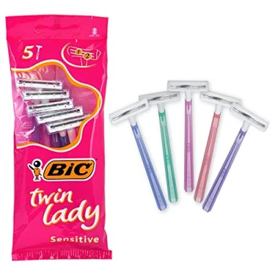 Afbeelding van Bic Twin Lady Sensitive Razors, 5 verpakkingen van (25 totaal) wegwerpscheermesjes met twee mesjes voor een nauwkeurige en scheerbeurt