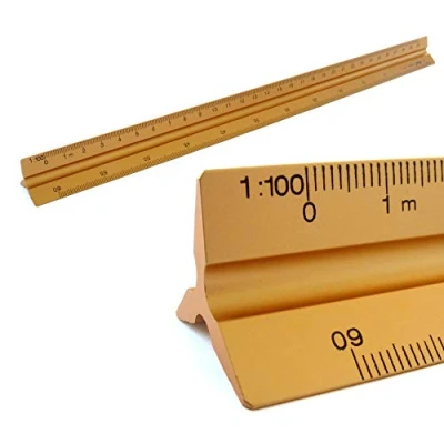 Afbeelding van Schaal liniaal driehoeksschaal Alu driehoekig Scale Ruler 1: 100, 200, 250, 300, 400, 500, 30cm lang driehoekige