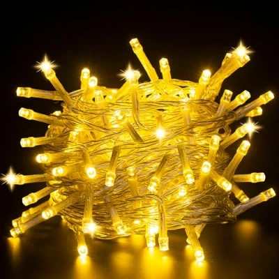 Afbeelding van CNMTCCO Lichtsnoer met draad, 5 m, 50 leds, werkt op batterijen, kleine binnenlichtketting voor Kerstmis, slaapkamer, feest, bruiloft, boomdecoratie (warm wit, 1 stuk led)