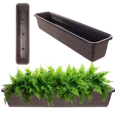 Afbeelding van KADAX Bloembak 80 cm, mokka, balkonpot van weerbestendig kunststof, bloempot voor bloemen, kruiden en planten