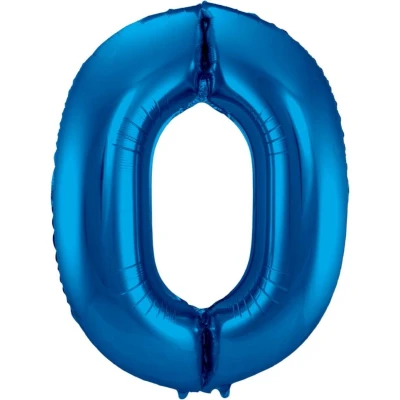 Afbeelding van Ballon Cijfer 0 Jaar Blauw 36Cm Verjaardag Feestversiering Met Rietje