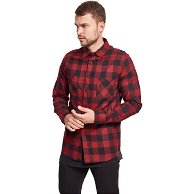 Afbeelding van Urban Classics Checked Overhemd, Heren, Maat: 5XL, Black/burgundy