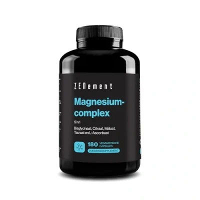 Afbeelding van Magnesium Complex, 5 in 1 Bisglycinaat, Citraat, Malaat, Tauronaat &amp; L Ascorbaat 360 mg per Dagdosering Hoge Biologische Beschikbaarheid 180 Vegan Capsules Zenement