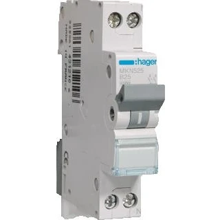 Afbeelding van Hager installatieautomaat 1p n 6ka b karakteristiek 25a 1 module mkn525