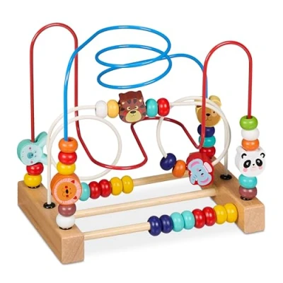 Afbeelding van Relaxdays kralenspiraal houten babyspeelgoed vanaf 1 jaar motoriek design B