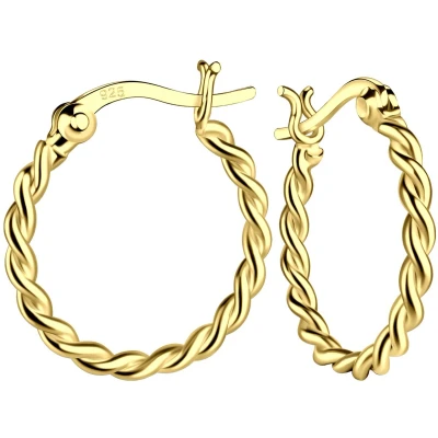 Afbeelding van JoyS Zilveren oorringen 18 mm / 2 kabel gedraaid twisted Franse sluiting 14k goudplating goldplated