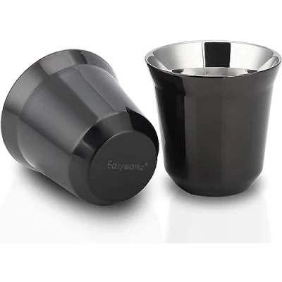 Afbeelding van Easyworkz Roestvrijstalen Espressokop 2 delige Set Dubbelwandige Geïsoleerd Koffiemokken 75ml,Zwart