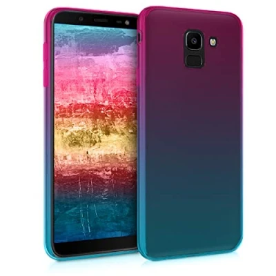 Afbeelding van kwmobile hoesje compatibel met Samsung Galaxy J6 backcover voor smartphone Tweekleurig roze/blauw/transparant