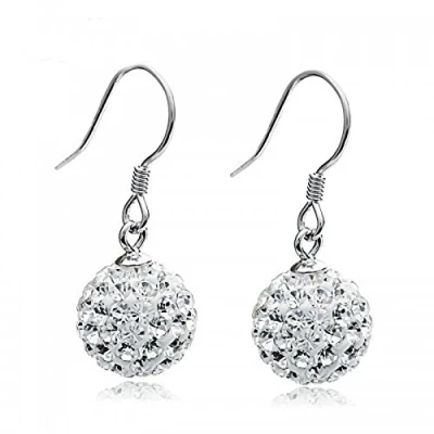 Afbeelding van Crystalline Azuria Solid Silver Woman Oorbellen Discobal Witte Kristallen Bengelen Haak voor Vrouwen en Meisjes
