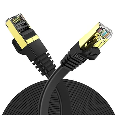 Afbeelding van Veetop Lan kabel Cat 7 netwerkkabel plat voor 10 Gigabit Ethernet met vergulde RJ45 (3m, zwart)