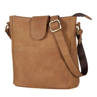 Afbeelding van LEABAGS Athens schoudertas, echt leer, handtas voor dames, Vintage look, shopper, multitas, Bruin als vintage, M (24 x 23 13 cm), As