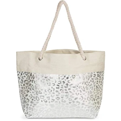Afbeelding van styleBREAKER Dames XXL strandtas met metallic luipaarddierprint en rits, schoudertas, shopper 02012282, Farbe:Beige zilver