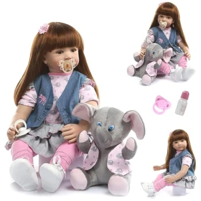 Afbeelding van ZIYIUI Reborn poppen voor kleine kinderen, 60 cm, zachte vinyl siliconen, levensechte babypop, handgemaakt, baby, meisjes, er echt uitziet, peuterpoppen