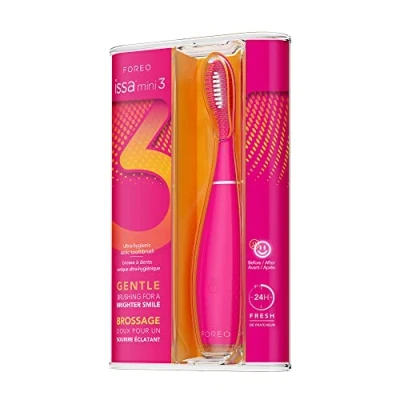 Afbeelding van FOREO ISSA mini 3 Ultra Hygiënische 4 in 1 Siliconen Sonische Elektrische Tandenborstel, Tong &amp; Wangreiniger, Tanden Bleken, Reisaccessoires, Waterdicht, 265 Dagen/USB lading, 2 Jaar Garantie, Wild Strawberry