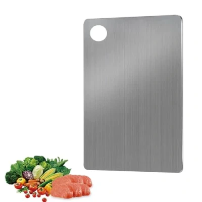 Afbeelding van JAMSSOW Titanium snijplank, roestvrij staal, dubbelzijdige snijplank voor levensmiddelen, multifunctionele vlees, fruit, pastasplank, bakplank (30 x 20 cm)