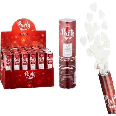Afbeelding van Party popper/confetti shooter valentijn/bruiloft hartjes wit 20 cm Confetti