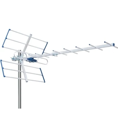Afbeelding van EDISION YAGI 12 dB digitale terrestrische tv antenne UHF 21 48, met 5G LTE filter, voor ontvangst van digitaal terrestrisch signaal DVB T/T2, frequenties 470 694 MHz, lengte 101 cm, LTE700, blauw