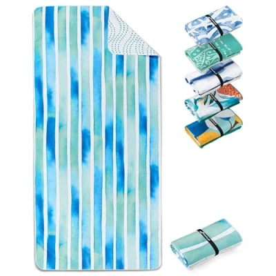 Afbeelding van Stranddeken XXL microvezel strandhanddoek groot, licht en sneldrogend 100% gerecyclede handdoek Strandlaken Aquarellstripes 200cmx90cm