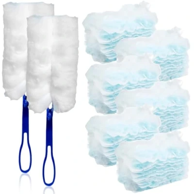 Afbeelding van 60 stuks stofmagneet, stofdoek, navulverpakking voor Swiffer, stofmagneet Swiffer met 2 handgrepen, navulverpakking, stofmagneetdoeken, microvezel stofwisser dierenharen, stof,