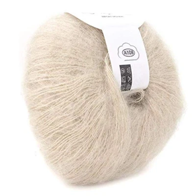 Afbeelding van wolgaren voor breien, zachte mohair breien Angora lange DIY sjaal haakgaren geleverd (met een haak) beige