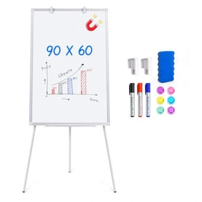 Afbeelding van Magnetisch whiteboard, droog afwasbaar, draagbaar, in hoogte verstelbaar, met statief voor kantoor, thuisonderwijs of klaslokaal, 90 x 60 cm