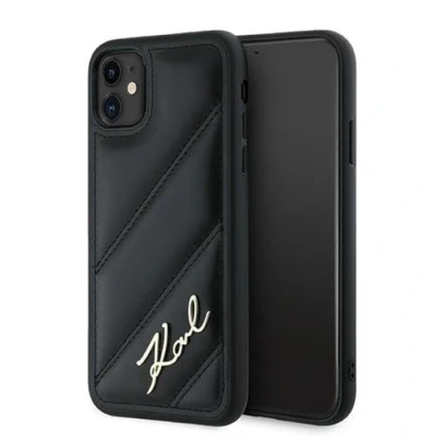 Afbeelding van CG Mobile Karl Lagerfeld KLHCN61PQDSMGK Hoes voor iPhone 11 / Xr 6,1&quot; Zwart Hardcase Diagonaal Quilted Script