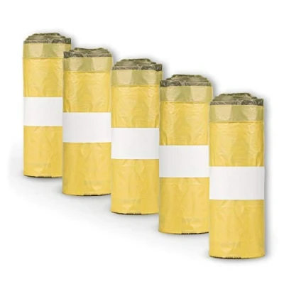 Afbeelding van Extra sterke gele zakken recyclebare zak met trekkoord, 90 liter, 22µ materiaaldikte (5 rollen)