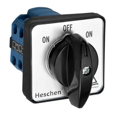 Afbeelding van Heschen Universele roterende schakelaar voor cam selector, SZW26 20/B202.2, ON OFF ON, kortstondig type, 660 V 20 A, 3 posities, 2 fasen, 8 klemmen, CE
