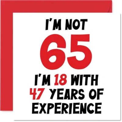 Afbeelding van 65e verjaardagskaart voor vrouwen mannen niet 65 ik ben 18 met 47 jaar ervaring grappige vijfenzestig gelukkige mama papa opa oma nan, 145 mm x humor grap wenskaarten