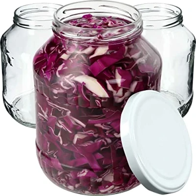Afbeelding van KADAX Weckpotten, 1,7 liter, inmaakpotten, diameter van 89 mm, komkommerglas, ronde potten met schroefdeksel (wit deksel, 8 stuks)