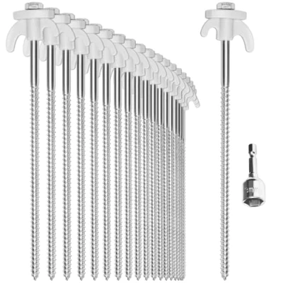 Afbeelding van COM FOUR® 20x tentharingen van staal schroefharingen met adapter voor accuschroevendraaier robuuste grondspijkers schroefdraad kamperen en buiten ideaal harde grond