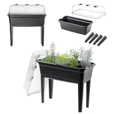 Afbeelding van KADAX Kas op poten, 42 liter van kunststof, kweekpot met afdekking ventilatieopeningen, kruidenbed voor balkon, tuin en terras (kunststof, 75 cm, antraciet)