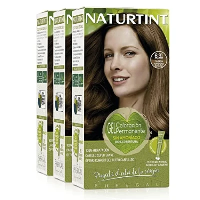 Afbeelding van Naturtint Biobased Ammoniakvrije kleuring 100% grijsdekking Plantaardige ingrediënten Natuurlijke en langhoudende kleur 6.31 Amandelbruin Intens Pak van 3