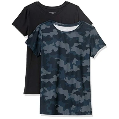 Afbeelding van Amazon Essentials Dames Tech Stretch T shirt met korte mouwen en ronde hals (verkrijgbaar in grote maten), 2 Pack, Marineblauw Camo/Zwart, XS
