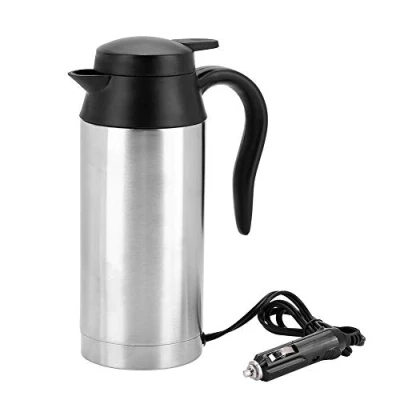 Afbeelding van Nikou waterkoker, draagbare 24 V, voor op reis, auto, vrachtwagen, roestvrij staal, thermoskan, sigarettenaansteker, reiswaterkoker, fles thee, koffie, drinken (750 ml)