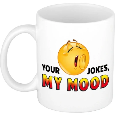 Afbeelding van Your jokes my mood cadeau mok / beker wit collega feest mokken
