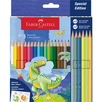 Afbeelding van 6x Kleurpotlood Faber Castell Dino 18 Classic Colour 6 (3 metallic k