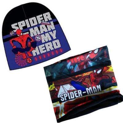 Afbeelding van Marvel Spiderman Set Muts + Nekwarmer Blauw/Zwart Maat 52 cm hoofdomtrek (± 2 4 jaar)