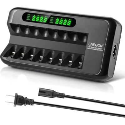Afbeelding van ENEGON Acculader, snelle acculader met AC adapter en intelligent lcd display, onafhankelijke 8 laadplaats batterijlader voor Ni MH CD oplaadbare AA AAA batterijen