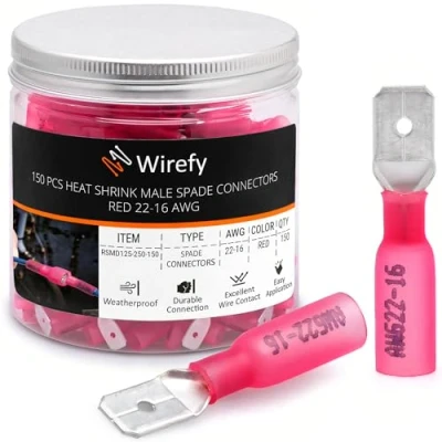 Afbeelding van Wirefy 150 Stuks Kabelschoenen Vlakstekker Kit Mannelijke Krimpkous Male Spade Connectoren Elektrische 0,5 1,5 mm²