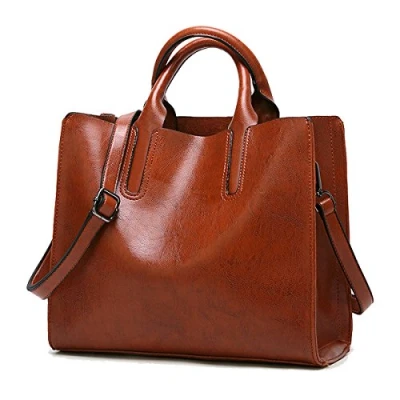 Afbeelding van Coolives Dames Handtas met Korte Hengsels Tote Tas Schoudertas Hobotas Draagtas in PU Leer Schouderriem Crossbodytas Bruin
