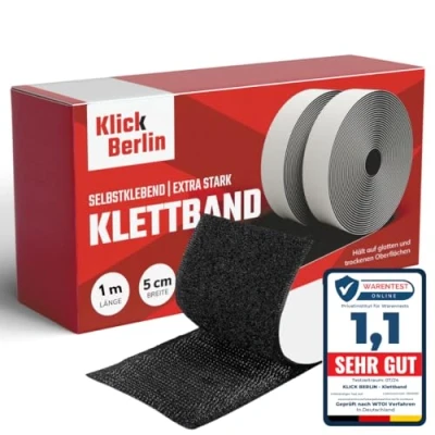 Afbeelding van Klick Berlin Velcro zelfklevend extra sterk 5 cm breed klittenband plakband kleeft op vele oppervlakken klittenbandsluiting 50 mm breed, 1 meter lang