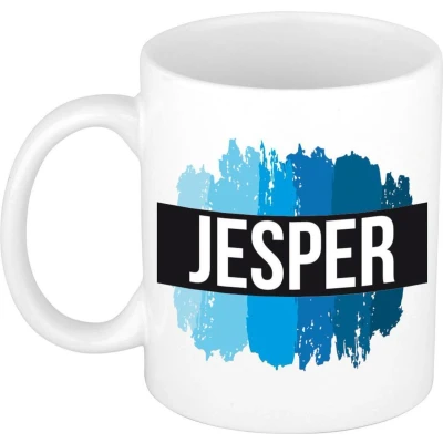 Afbeelding van Jesper Naam / voornaam kado beker mok verfstrepen Gepersonaliseerde met mokken